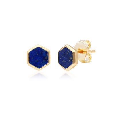 270E0376-03 Silver lapis lazuli hexagon stud earrings
