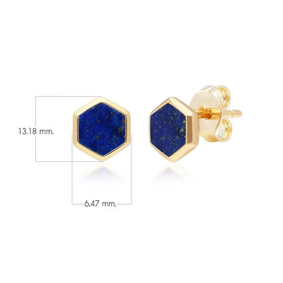 270E0376-03 Silver lapis lazuli hexagon stud earrings