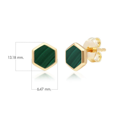 270E0376-04 Silver malachite hexagon stud earrings