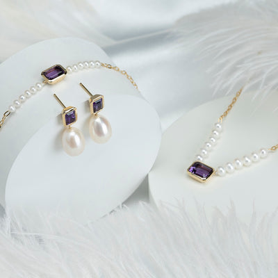 925 Sterling Silver Amethyst and Pearl Necklace
