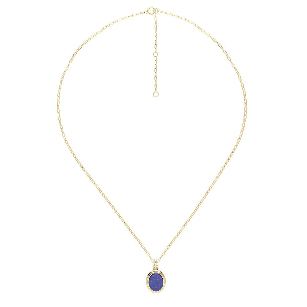 270N0389-03 Silver oval lapis lazuli locket pendant necklace