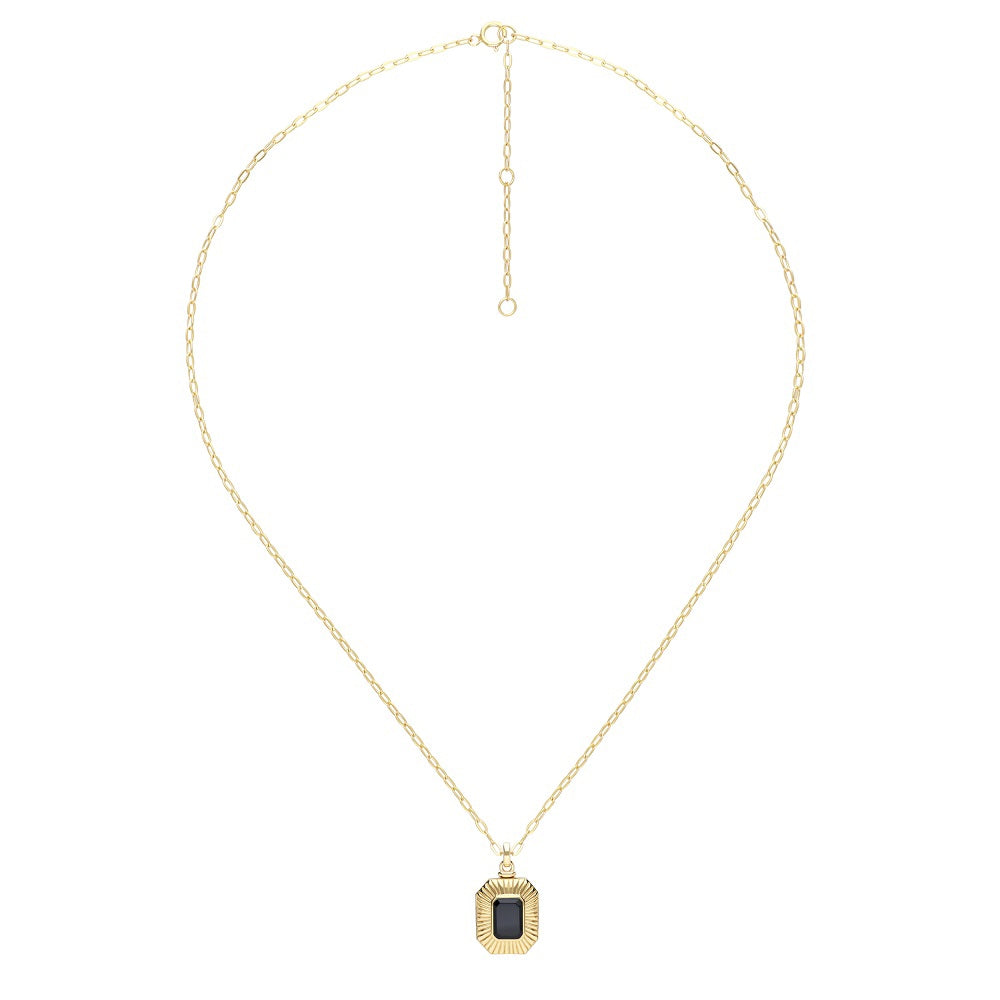 270N0390-02 Silver black onyx octagon locket pendant necklace