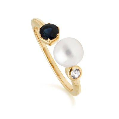 925 Sterling Silver Pearl, Blue Sapphire and Topaz Ring