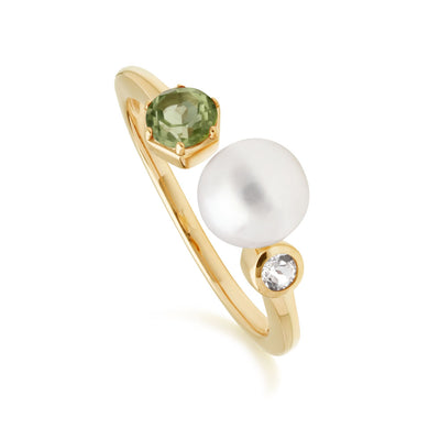 925 Sterling Silver Pearl, Peridot and Topaz Ring