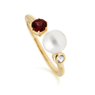 925 Sterling Silver Pearl, Garnat and Topaz Ring
