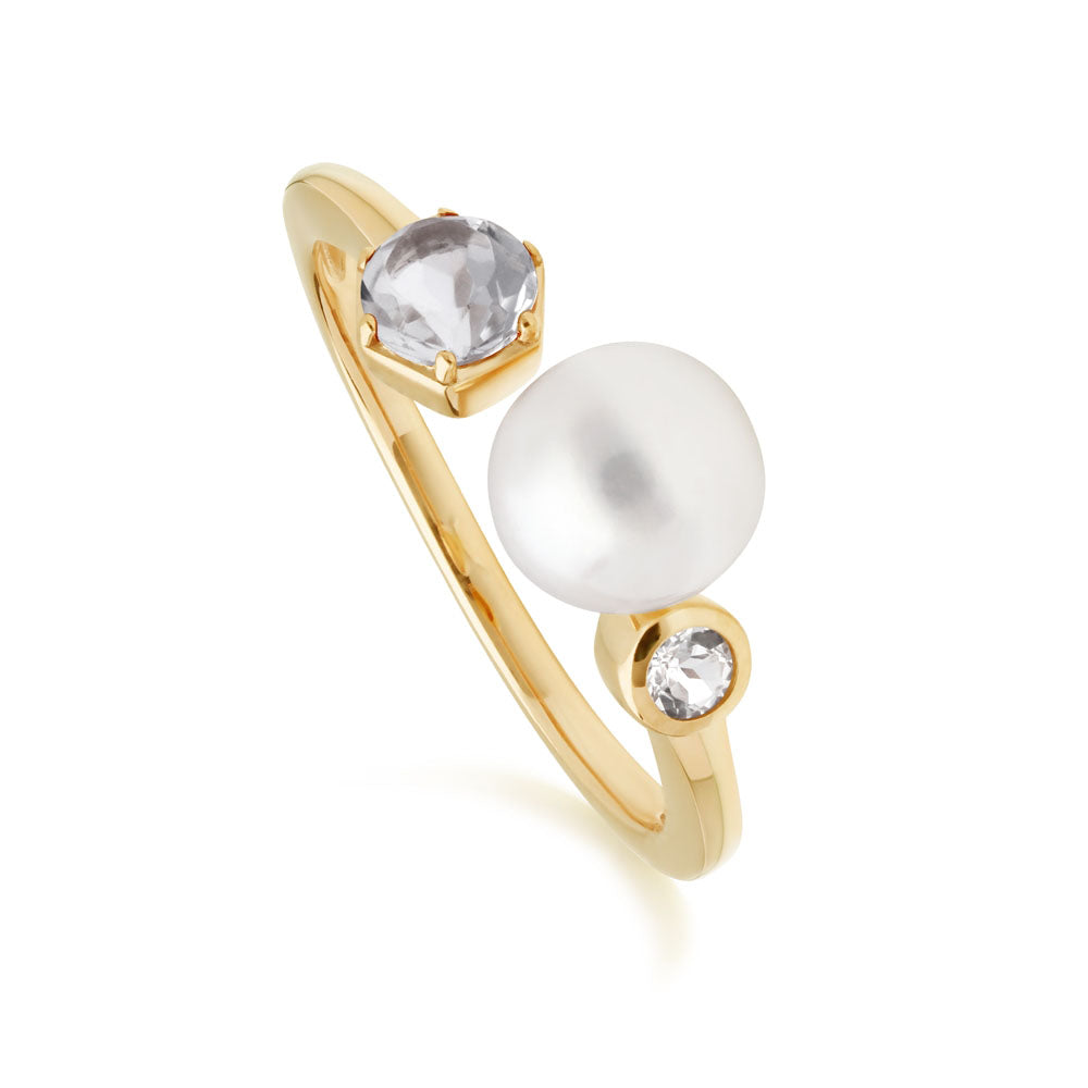 925 Sterling Silver Pearl and Topaz Ring