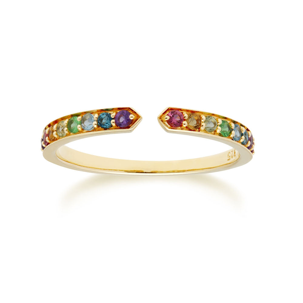 925 Sterling Silver Rainbow Gems Ring
