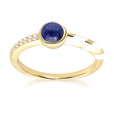 925 Sterling Silver Lapis Lazuli and Colorless Topaz Ring
