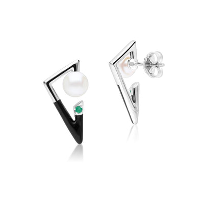 925 Sterling Silver Emerald and Pearl Earrings