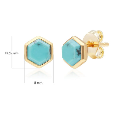 271E0222-01 Silver turquoise hexagon stud earrings