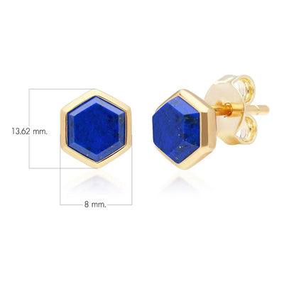 271E0222-02 Silver lapis lazuli hexagon stud earrings