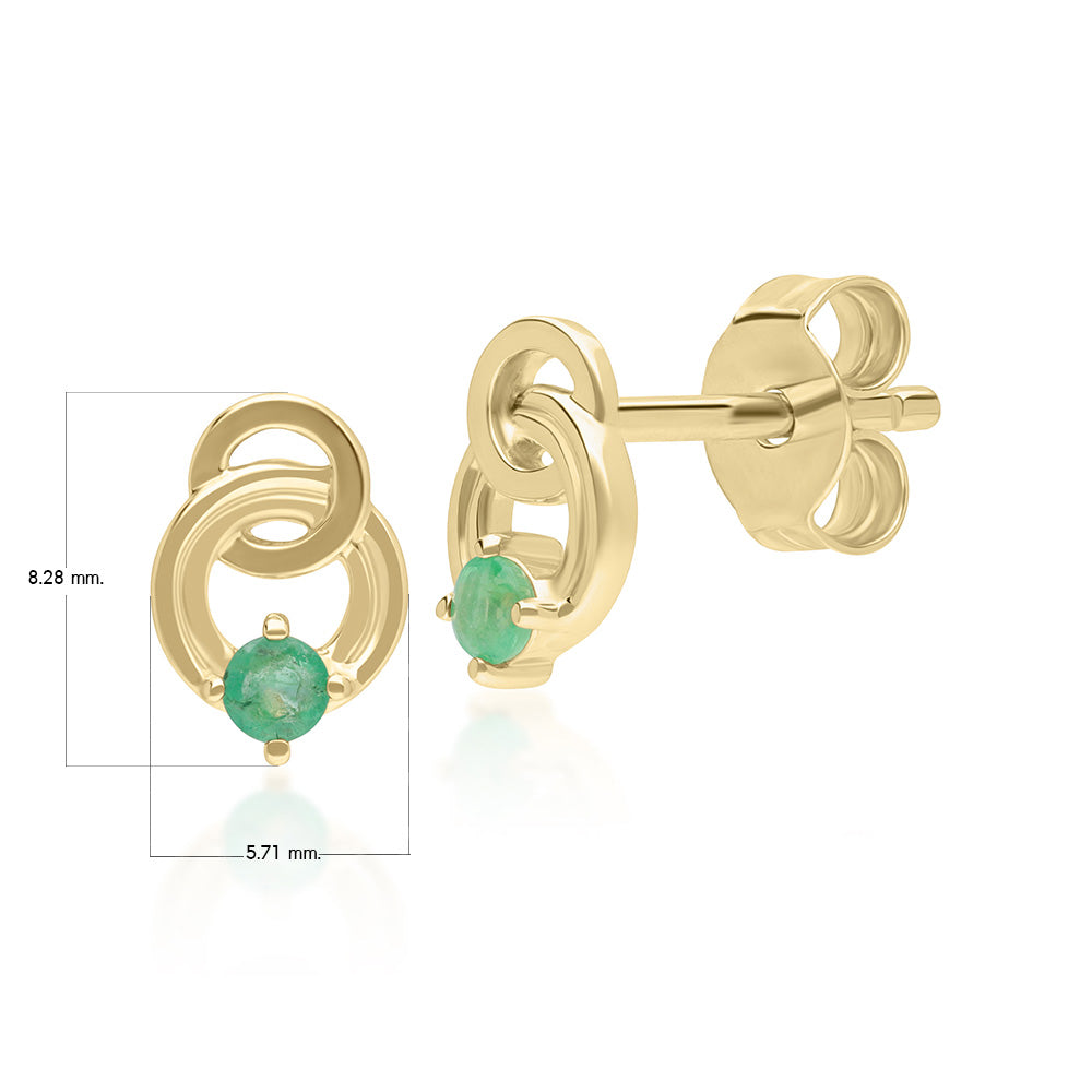 9K Gold Emerald Open Circle Double Round Stud Earrings