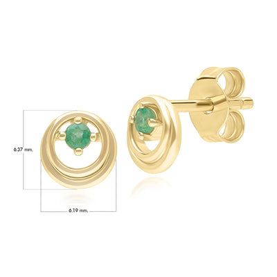 9K Gold Emerald Open Circle Round Stud Earrings