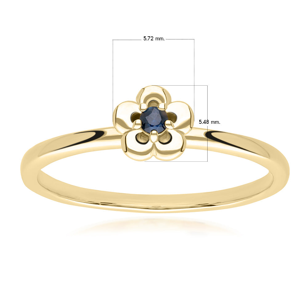 9K Gold Round Blue Sapphire Five Petal Flower Ring
