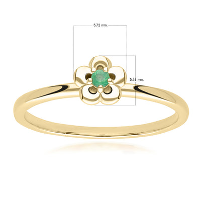 9K Gold Round Emerald Five Petal Flower Ring