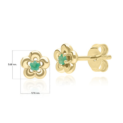 ต่างหูทองคำ 9K ประดับมรกต (Emerald) ดีไซน์ดอกไม้ 5 กลีบ