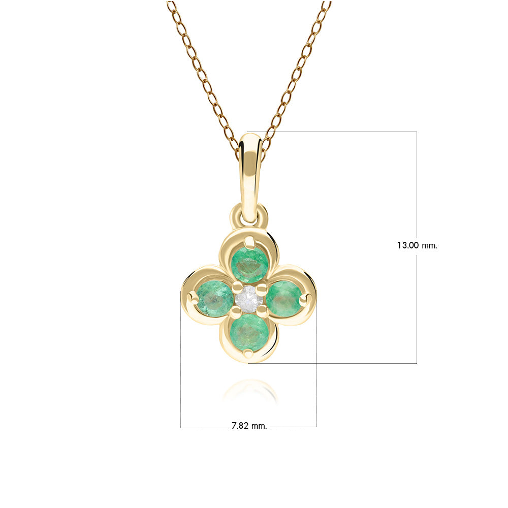 จี้ทองคำ 9K ประดับมรกต (Emerald) และเพชร (Diamond) ทรงดอกไม้ล้อมสไตล์คลาสสิก (ไม่รวมสร้อย)