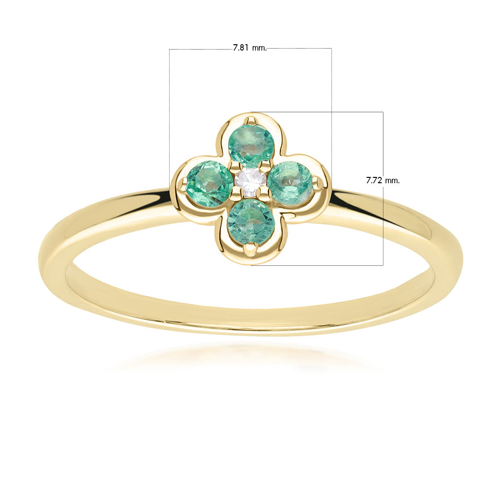 9K Gold Round Emerald & Diamond Classic Flower Ring