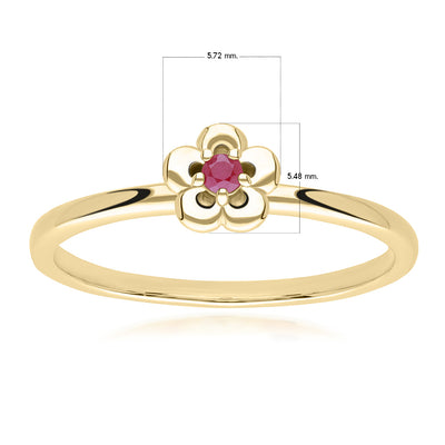 9K Gold Round Ruby Five Petal Flower Ring