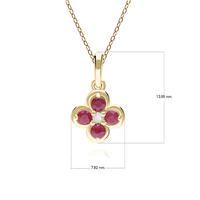 9K Gold Round Ruby & Diamond Classic Flower Pendant (Chain sold separately)