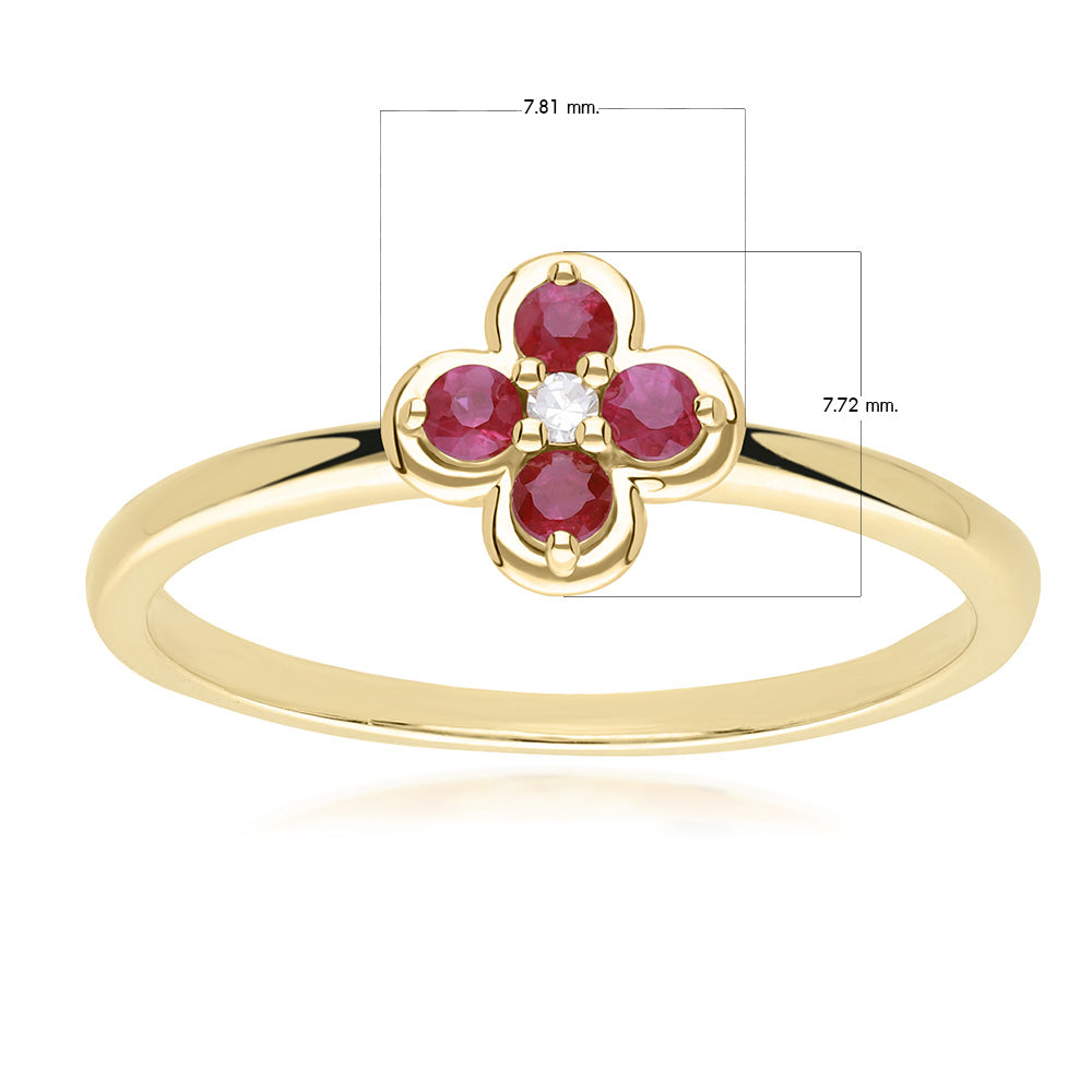 9K Gold Round Ruby & Diamond Classic Flower Ring