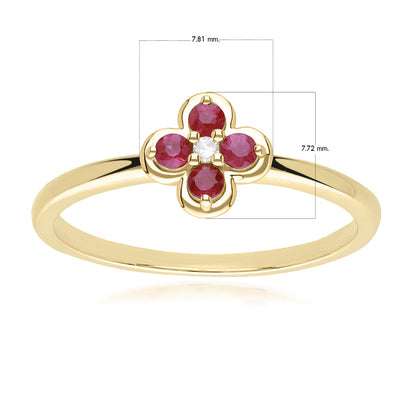 9K Gold Round Ruby & Diamond Classic Flower Ring