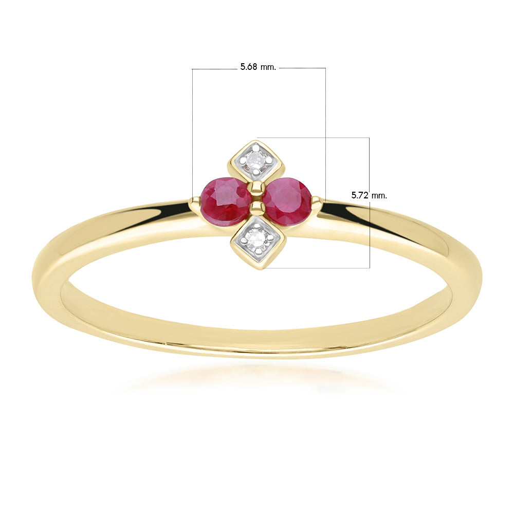 9K Gold Round Ruby & Rhombus Style Diamond Ring