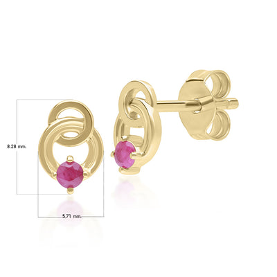 9K Gold Ruby Open Circle Double Round Stud Earrings