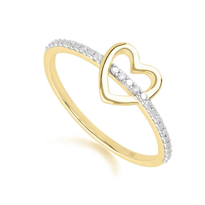 แหวนทองคำ 9K ประดับเพชร (Diamond) บริเวณบ่าข้าง ดีไซน์แหวนทรงเปิดรูปหัวใจ