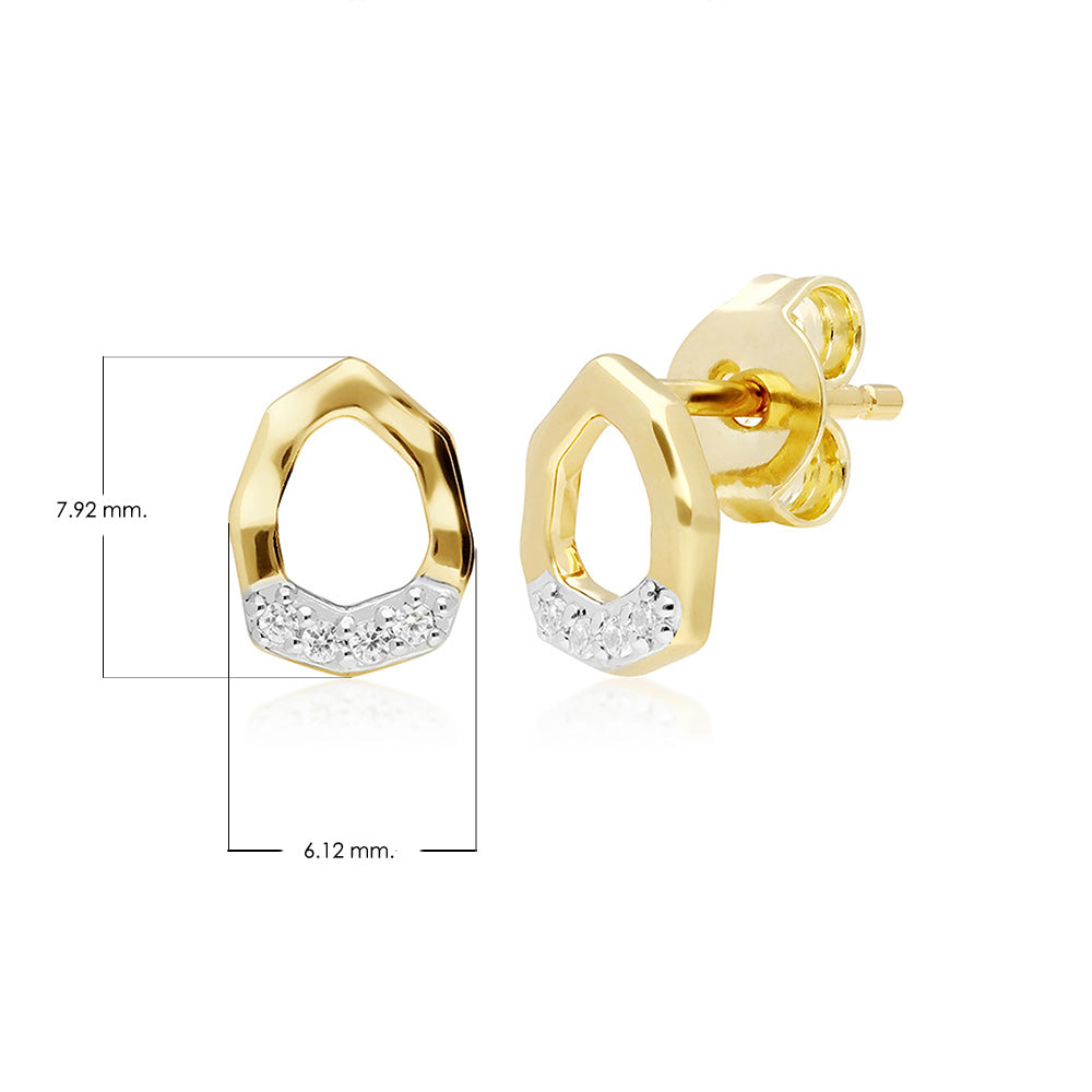 9K Yellow Gold Diamond Asymmetrical Stud Earrings