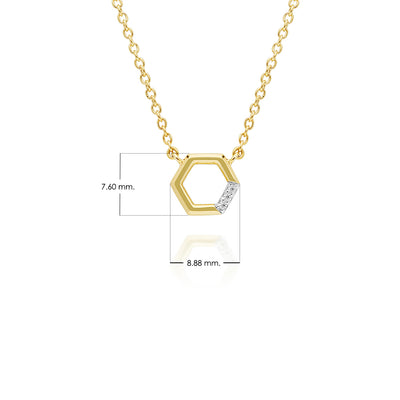 9K Yellow Gold Diamond Hexagon Necklace
