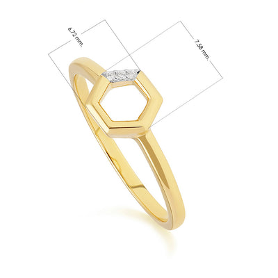 แหวนทองคำ 9K ประดับเพชร (Diamond) ดีไซน์แหวนทรงเปิด รูปทรงเรขาคณิตหกเหลี่ยม