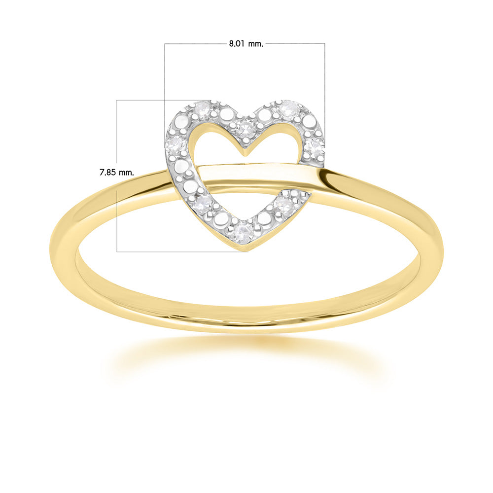 9K Yellow Gold Diamond Pave Open Heart Ring