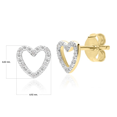 9K Yellow Gold Diamond Pave Open Heart Stud Earrings