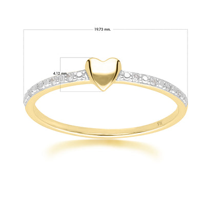 9K Yellow Gold Heart Diamond Shoulders Set Ring
