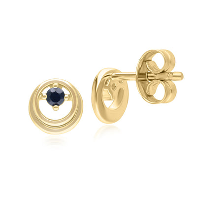 9K Gold Blue Sapphire Open Circle Round Stud Earrings 135E1830-01_2