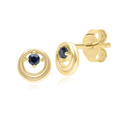 9K Gold Blue Sapphire Open Circle Round Stud Earrings 135E1830-01