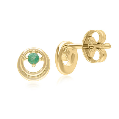 9K Gold Emerald Open Circle Round Stud Earrings 135E1830-03_2