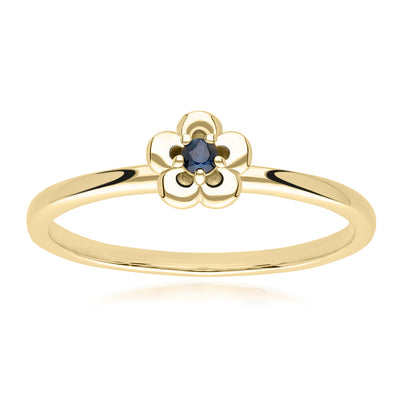 9K Gold Round Blue Sapphire Five Petal Flower Ring 135R2061-01