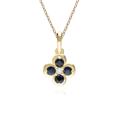 9K Gold Round Blue Sapphire & Diamond Classic Flower Pendant (Chain sold separately) 135P2114-03