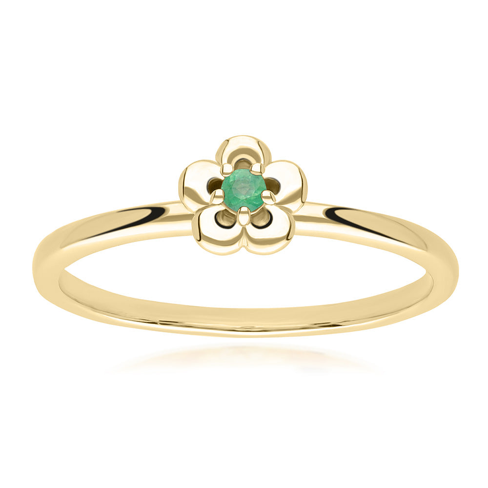 9K Gold Round Emerald Five Petal Flower Ring 135R2061-03