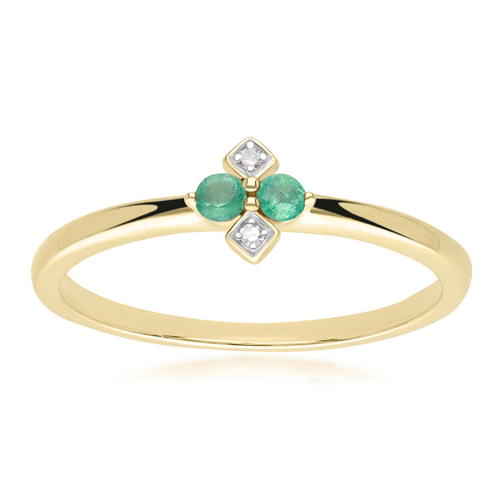 9K Gold Round Emerald & Rhombus Style Diamond Ring 135R2073-03