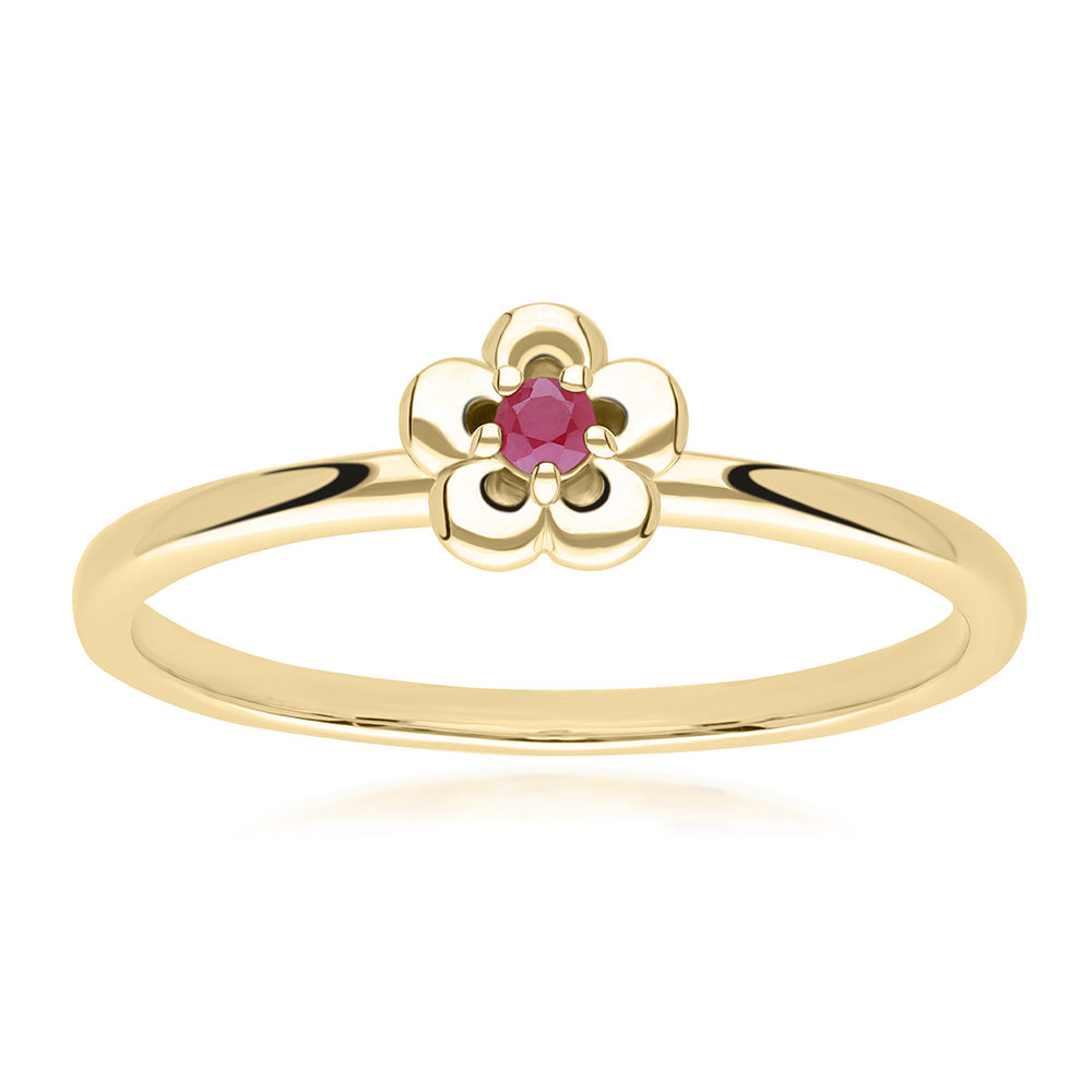 9K Gold Round Ruby Five Petal Flower Ring – GemondoTh