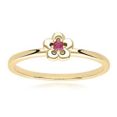 9K Gold Round Ruby Five Petal Flower Ring 135R2061-02