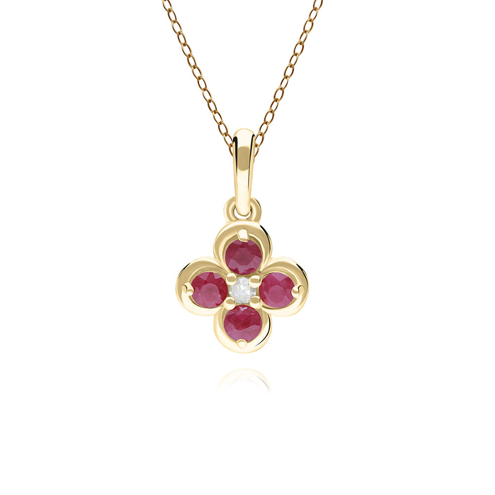 9K Gold Round Ruby & Diamond Classic Flower Pendant (Chain sold separately) 135P2114-01