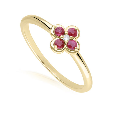 9K Gold Round Ruby & Diamond Classic Flower Ring 135R2074-02_2