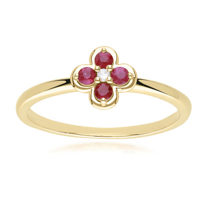 9K Gold Round Ruby & Diamond Classic Flower Ring 135R2074-02
