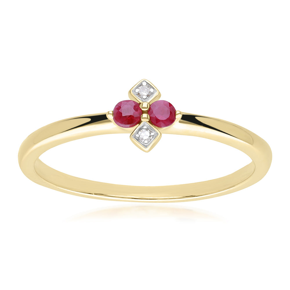 9K Gold Round Ruby & Rhombus Style Diamond Ring 135R2073-02