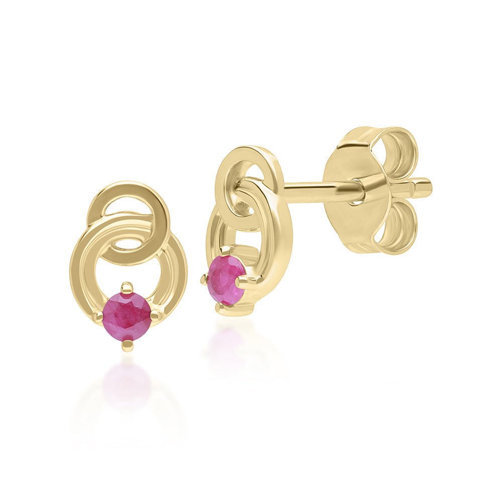 9K Gold Ruby Open Circle Double Round Stud Earrings 135E1832-02_1