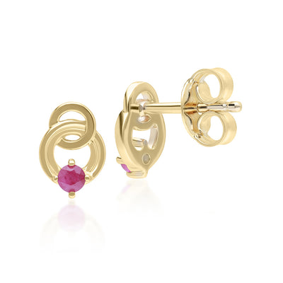 9K Gold Ruby Open Circle Double Round Stud Earrings 135E1832-02_2